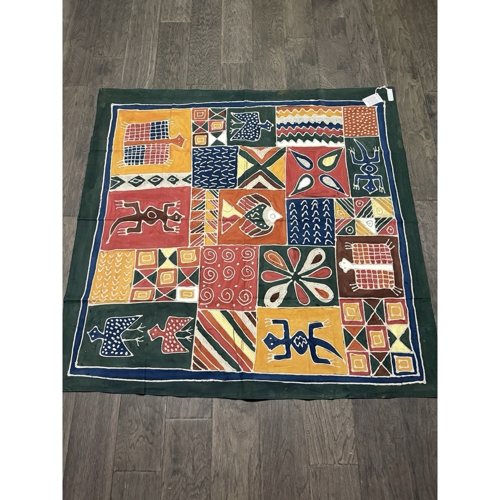 Vintage Hand Dyed Batik Cotton Canvas Textile Tribal Tapestry Africa 57"